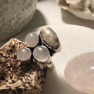Rose Quartz, Biwa Pearl 925 Silver Ring